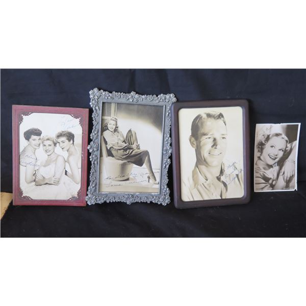 Qty 4 Framed Celebrity Photos: Lana Turner, Randolph Scott, Sonja Henie, etc, All Signed