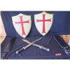 Image 1 : Qty 2 Vintage Metal Shields w/ Cross Design & 2 Bud K #BK388 Stainless Pakistan Knives