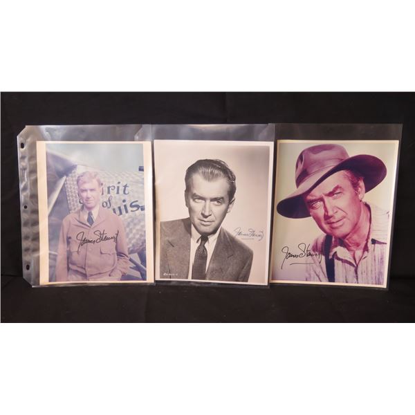 Qty 3 James Stewart Photos, All Signed, w/ Info on Back of Page Protector