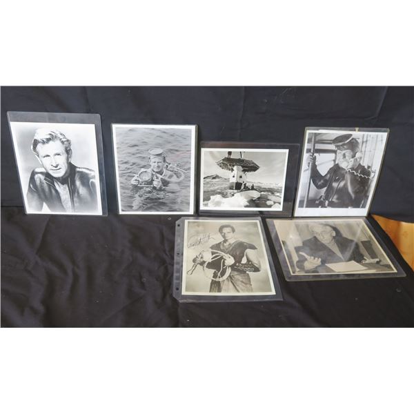 Qty 6 Celebrity Photos: Frank Sinatra, Lloyd Bridges, Charlton Heston, Jacques Cousteau, Some Signed