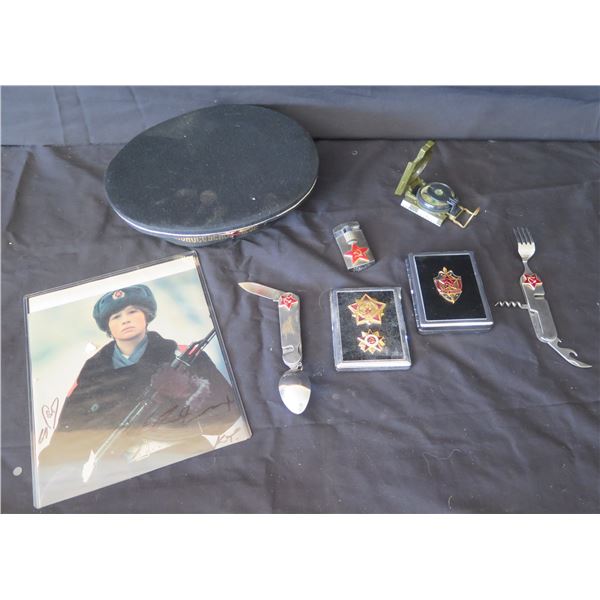 Vintage Pocket Knives, Metal Cigarette Holders, Hat Romohocobchoe MOP YY & Signed Photo