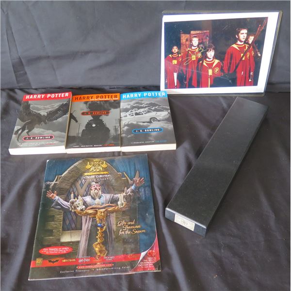 Qty 3 Harry Potter Books, Photo w/ COA, Noble Collections Gifts Catalog & Wand