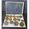 Image 1 : Qty Approx. 14 Medals & Coins:  Eva Adams, 50 AET BBNA, Aloha State, etc in Display Case 16"L