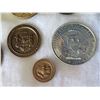 Image 13 : Qty 14 Medallions & Coins: Athletes, Cupid, Aloha State, Kennedy 1964, etc in Display Case 16"L