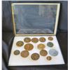 Image 1 : Qty 14 Medallions & Coins: Athletes, Cupid, Aloha State, Kennedy 1964, etc in Display Case 16"L