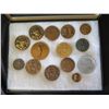 Image 2 : Qty 14 Medallions & Coins: Athletes, Cupid, Aloha State, Kennedy 1964, etc in Display Case 16"L