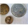 Image 7 : Qty 14 Medallions & Coins: Athletes, Cupid, Aloha State, Kennedy 1964, etc in Display Case 16"L