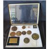 Image 1 : Qty 8 Coins, Jacques Cousteau Corkscrew & Square POEUR Consurso in Display Case 16"L
