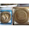 Image 15 : Qty 15 Medals & Coins: Bicentennial, Golden Land, 120 AET, Aloha State, etc in Display Case 16"L