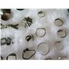Image 10 : Multiple Rings, Pins, Brooches & Metal Pieces: Flowers, Nails, Stars, etc in Display Case 16"L