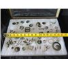 Image 12 : Multiple Rings, Pins, Brooches & Metal Pieces: Flowers, Nails, Stars, etc in Display Case 16"L