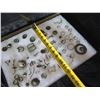 Image 13 : Multiple Rings, Pins, Brooches & Metal Pieces: Flowers, Nails, Stars, etc in Display Case 16"L