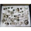 Image 2 : Multiple Rings, Pins, Brooches & Metal Pieces: Flowers, Nails, Stars, etc in Display Case 16"L