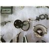 Image 7 : Multiple Rings, Pins, Brooches & Metal Pieces: Flowers, Nails, Stars, etc in Display Case 16"L