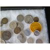 Image 14 : Multiple Coins:  Piso, Jamaica, Country Boy, Bank Indonesia, Singapore, etc in Display Case 16"L