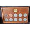 Image 1 : Wooden Display Case w/ 11 Giant Replica Coins: Liberty MCMVII, 1877 Indian Head, Kennedy, etc