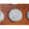 Image 8 : Wooden Display Case w/ 11 Giant Replica Coins: Liberty MCMVII, 1877 Indian Head, Kennedy, etc