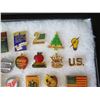 Image 17 : Multiple Pins & Medals: Flags, Ribbons, Cartoon Characters, Playboy, etc in Display Case 16"L