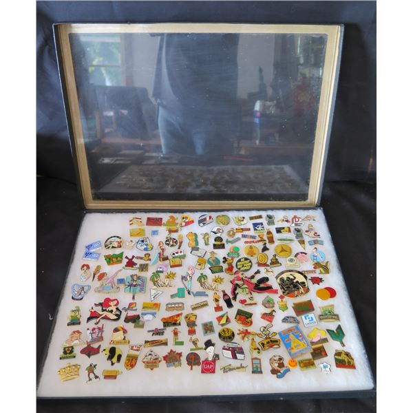 Multiple Pins & Medals: Characters, Animals, Foods, Cars, etc in Display Case 16"L