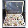 Image 1 : Multiple Pins & Medals: Characters, Animals, Ladies, Sports, etc in Display Case 16"L