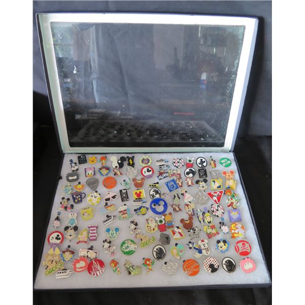 Multiple Pins & Medals: Cartoon Characters, Animals, Disney, etc in Display Case 16"L