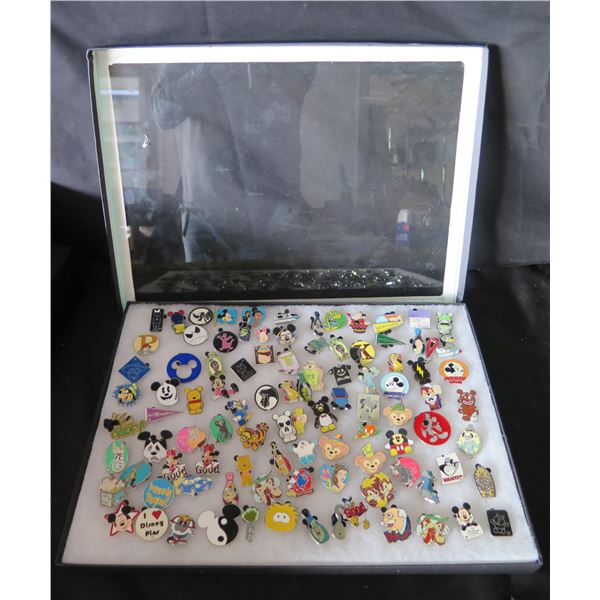 Multiple Pins & Medals: Cartoon Characters, Animals, Disney, etc in Display Case 16"L