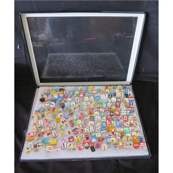 Multiple Pins: Food, Places, Balloons, Events, etc Euro Advertising Pins 005 in Display Case 16"L