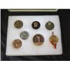 Image 2 : Qty 7 Medals & Coins: La Petanque, Jean Moulin, Olympics, etc, in Display Case 16"L