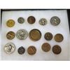 Image 2 : Qty 7 Medals & Coins: Jean Moulin Resistance, Petanque, etc, in Display Case 16"L