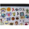 Image 8 : Multiple Pins & Medals: Characters, Animals, Places, Ribbons, etc in Display Case 16"L