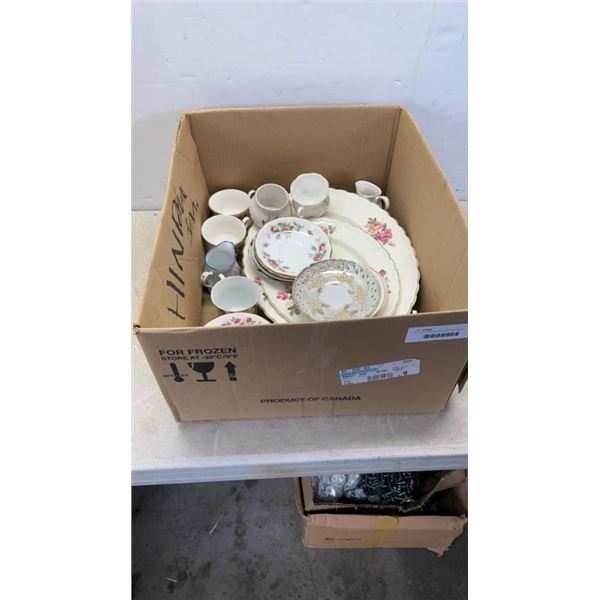 BOX OF VARIOUS CHINA ROYAL VALE, QUEEN ANNE AND MORE