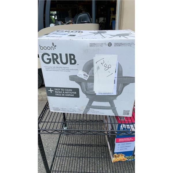 BOON GRUB BABY HIGH CHAIR WITH REMOVABLE SEAT AND TRAY, GREY MODEL B11453 - TESTED WORKING, RETAIL $