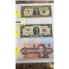 Image 1 : 2 USA BILLS - 1957 $1 BILL, 1953 $2 BILL, AND 1 1986 CANADIAN BILL