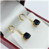 Image 2 : STERLING SILVER YELLOW GOLD TONE PLATED 6.12MM X 6MM NATURAL BLUE & WHITE SAPPHIRE EARRINGS, 2.62CTS