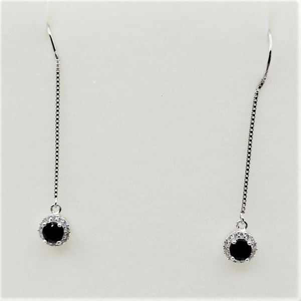 STERLING SILVER 4.8MM X 4.8MM NATURAL SAPPHIRE (0.84CTS) & CZ EARRINGS, W/A $705.00