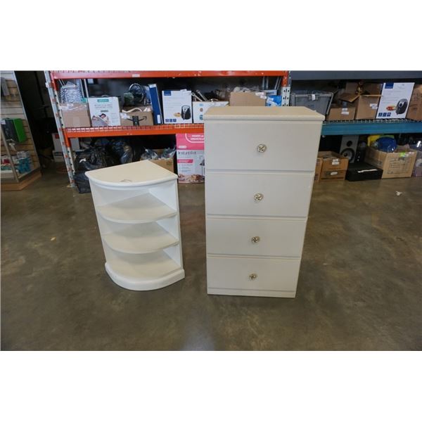 4 DRAWER WHITE CHEST OF DRAWERS AMD WHITE CORNER ENDTABLE