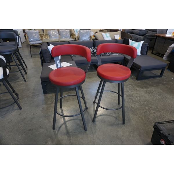 2 AS NEW HOME ELEGANCE RED SWIVEL BARSTOOLS - RETAIL $249 EACH