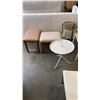 Image 1 : BRASS BENCH WITH GLASS SHELF, WHITE ENDTABLE AND WOOD STOOL