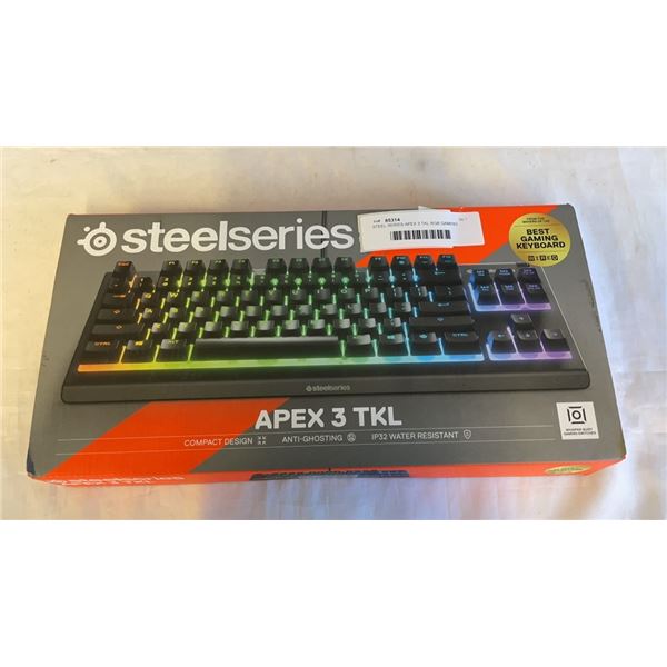 STEEL SERIES APEX 3 TKL RGB GAMING KEYBOARD - TESTED WORKING, RETAIL $59