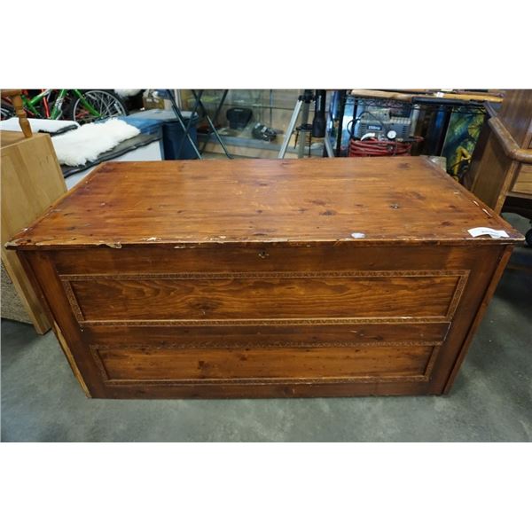 LARGE WOOD TRUNK - 50 INCHES WIDE, 2 FOOT TALL 25 INCHES DEEP