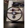 Image 2 : VINTAGE CHEVROLET STEERING WHEEL, DIE CAST METAL CAR SET AND TRAY OF CAR COLLECTIBLES, VEHICLE BADGE