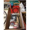 Image 3 : VINTAGE CHEVROLET STEERING WHEEL, DIE CAST METAL CAR SET AND TRAY OF CAR COLLECTIBLES, VEHICLE BADGE
