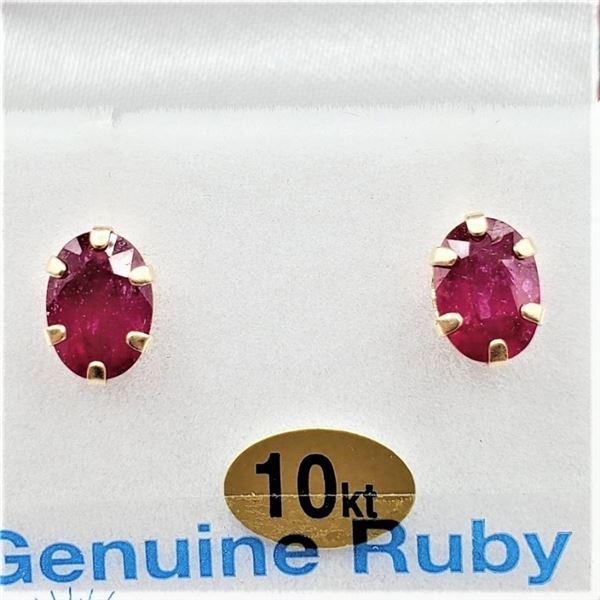 10KT. YELLOW GOLD 7MM X 5MM NATURAL ENHANCED RUBY STUD EARRINGS, 2.2CTS OF RUBY, W/A $765.00