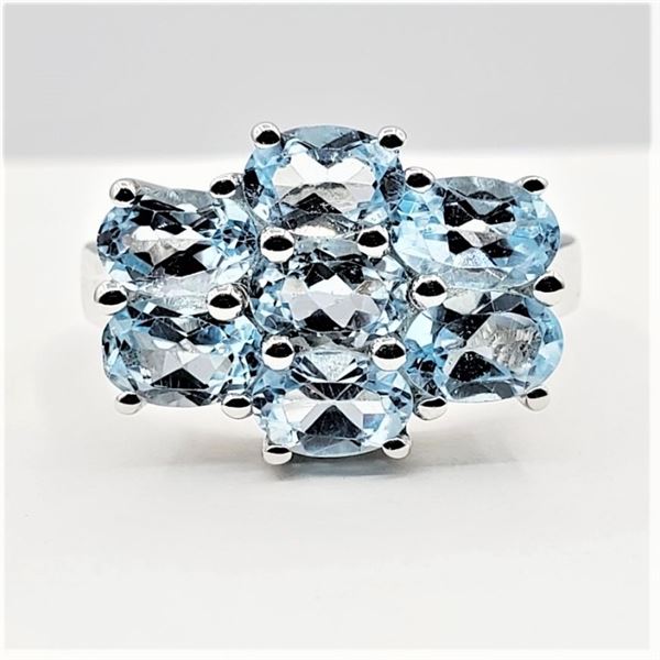 STERLING SILVER NATURAL BLUE TOPAZ RING, 7 TOPAZ (3.36CTS), W/A $685.00, SIZE 7