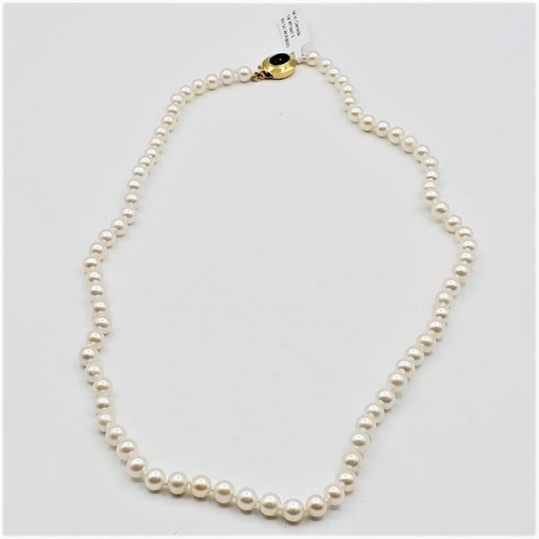 BASE METAL 5.4MM - 5.5MM NATURAL FRESHWATER PEARL & BLACK ONYX PRINCESS NECKLACE, APPROX 77 PEARLS, 