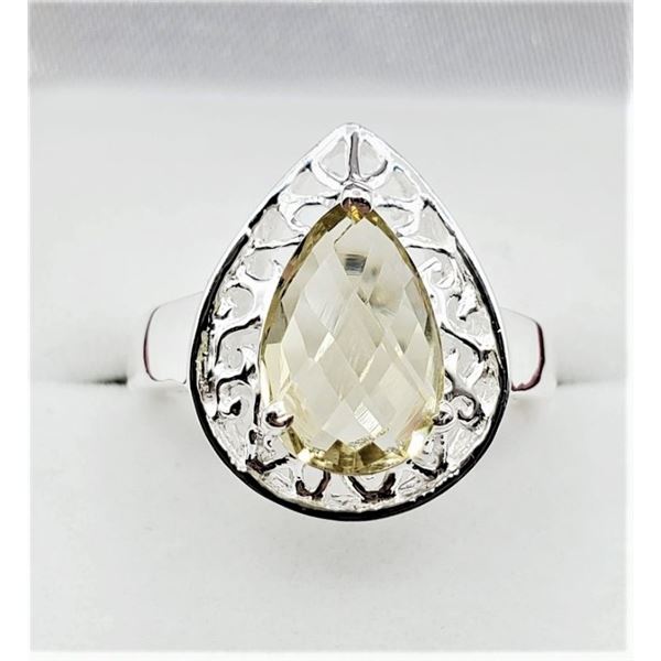 STERLING SILVER 11.75MM X 8MM NATURAL LEMON QUARTZ RING, 2.6CTS, SIZE 7, W/A $570.00