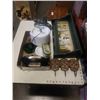 Image 1 : STONE HORSE FIGURE, TRAY OF COLLECTIBLES, SHADOWBOX COAT HANGER