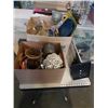 Image 1 : 2 BOXES OF DECORATIONS, FIREPLACE COMPANION SET, PLATTERS