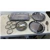 Image 1 : LOT OF SILVER PLATE SERVING TRAY, COASTERS, DISHES AND MORE