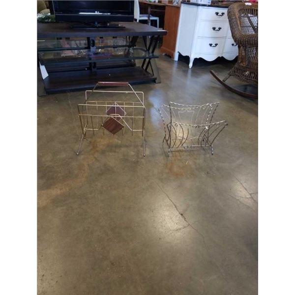 2 MID CENTURY BRASS MAGAZINE RACKS